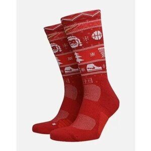 Nike Elite Adult Red Crew Polyester Cushion Holiday Basketball Socks - Unisex